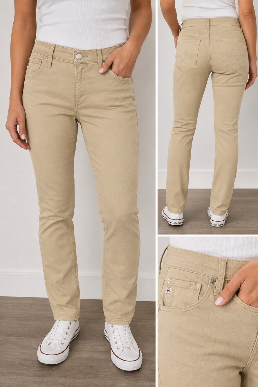 AG Adriano Goldschmied The Prima Cigarette Leg Pants 30R Beige Khaki Stretch
